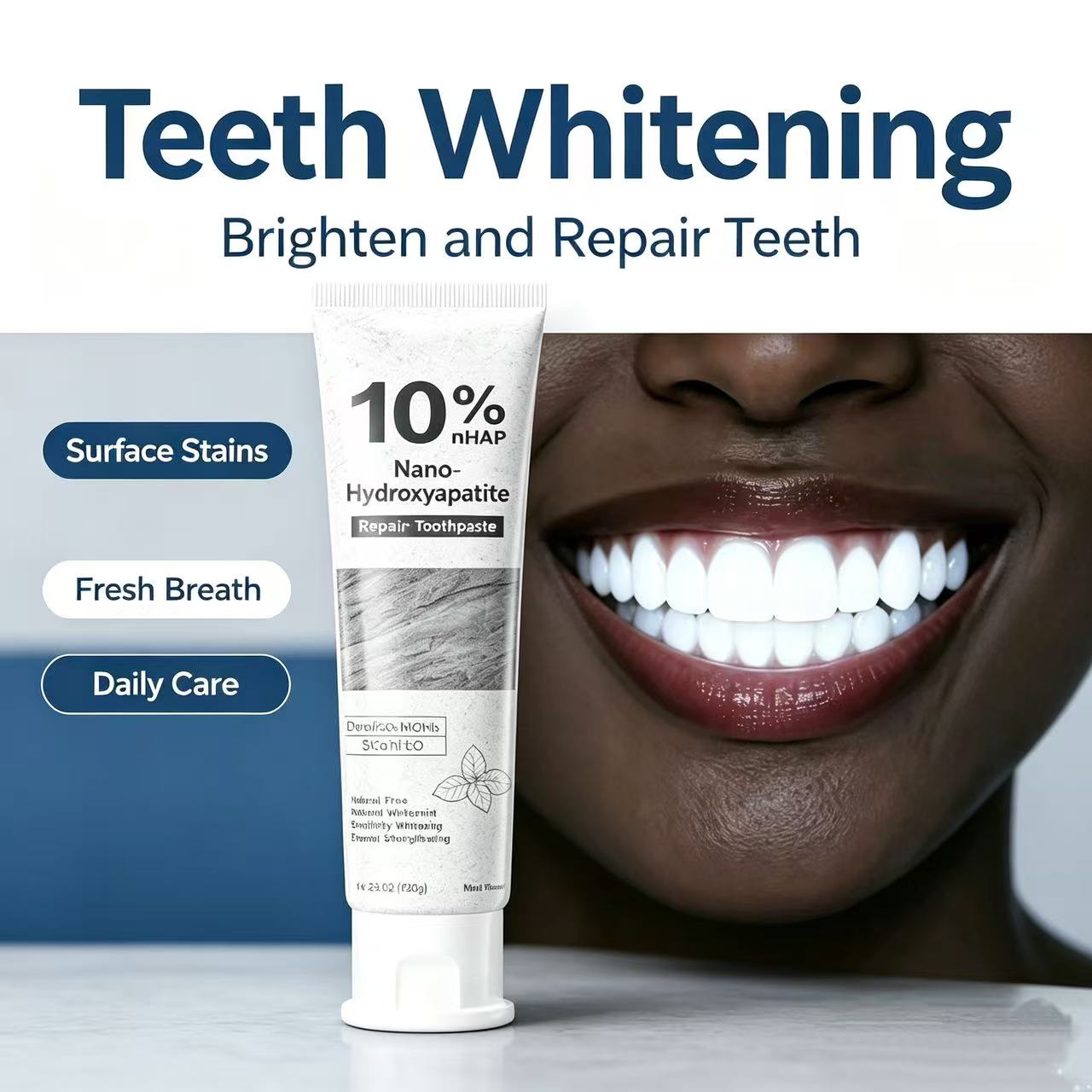 Teeth Whitening Natural - 10%Whitening Hydroxyapatite Toothpaste Removes Dental Plaque